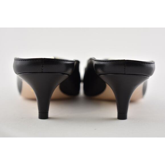 Gucci Zumi Black Leather Silver Gold GG Kitten Heel Mule Slide Loafer Pump 37 - Picture 11 of 12